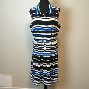 Calvin Klein Striped Dress Black White Blue Sleeveless Preppy Tennis Sz 14
